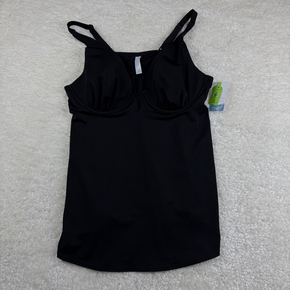 Swim by Cacique Tankini Top Womens 38D Black Lightly Lined Plunge Underwire NEW